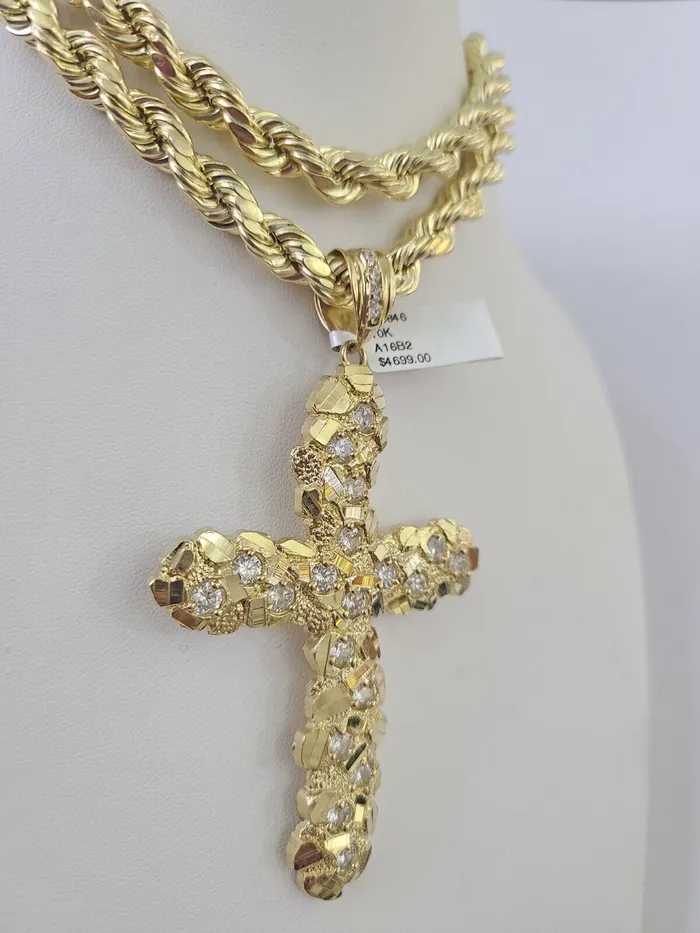 Globalwatches10 Necklaces Real 10k Rope Chain Jesus Cross Charm Set 8mm 2030 Inch Necklace Yellow Gold