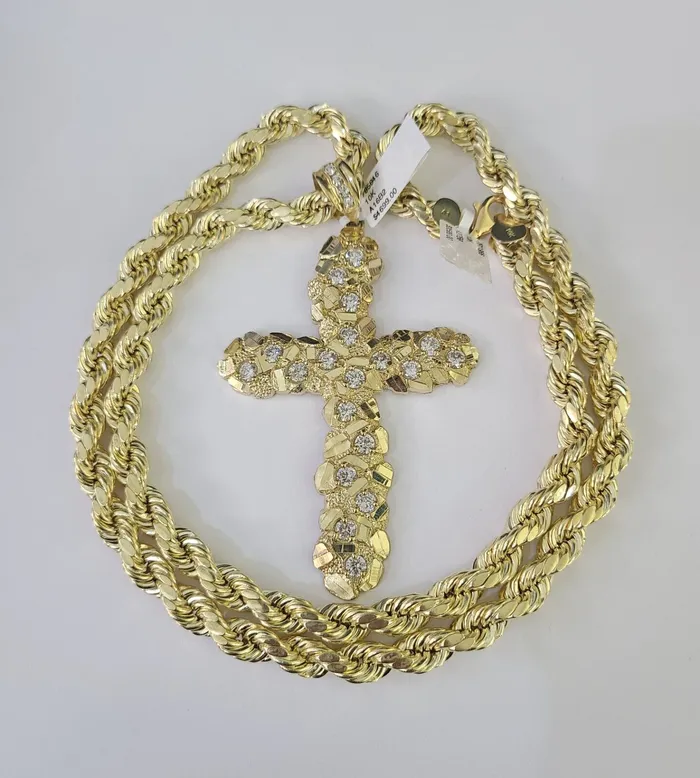 Globalwatches10 Necklaces Real 10k Rope Chain Jesus Cross Charm Set 8mm 2030 Inch Necklace Yellow Gold