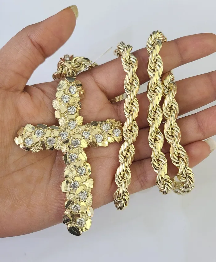 Globalwatches10 Necklaces Real 10k Rope Chain Jesus Cross Charm Set 8mm 2030 Inch Necklace Yellow Gold
