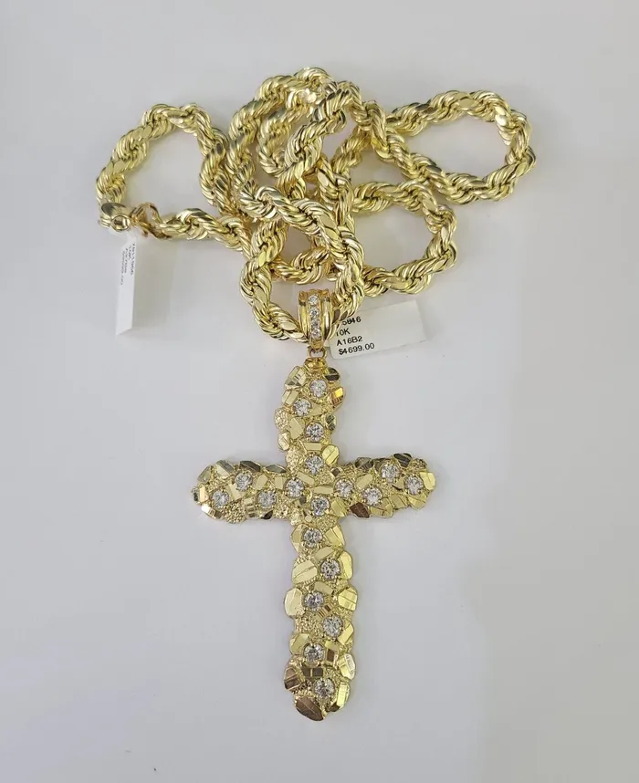 Globalwatches10 Necklaces Real 10k Rope Chain Jesus Cross Charm Set 8mm 2030 Inch Necklace Yellow Gold