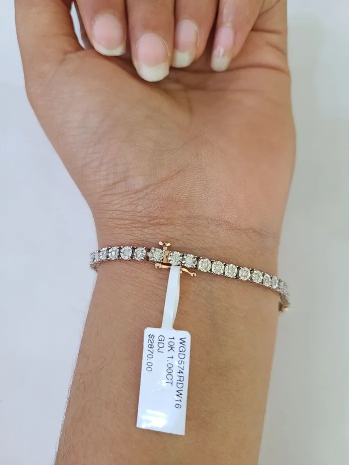 Gold and Diamond Bracelets 10K Rose Gold Diamond Bracelet Women Ladies 7 REAL Genuine Gold