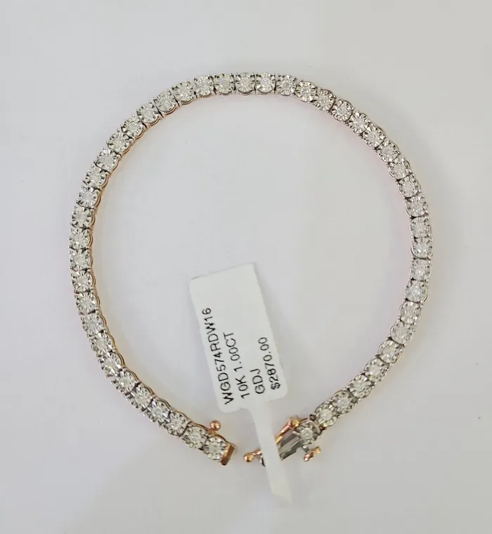 Gold and Diamond Bracelets 10K Rose Gold Diamond Bracelet Women Ladies 7 REAL Genuine Gold