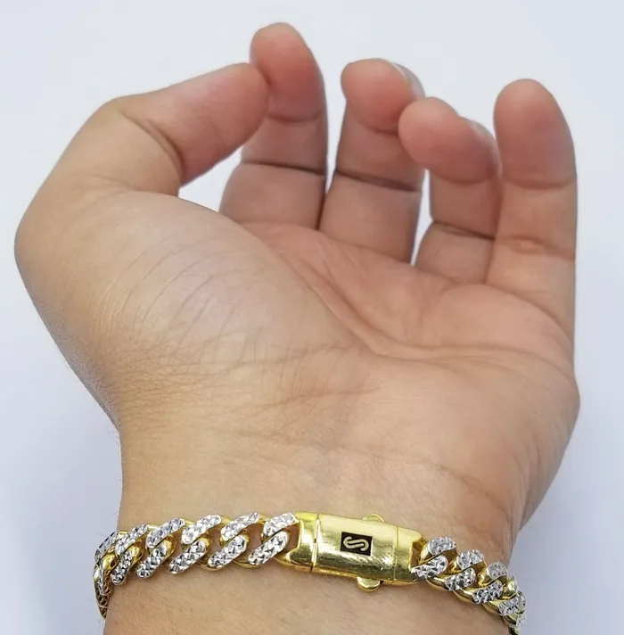 Gold and Diamond Bracelets 10K Yellow Gold Royal Monaco Cuban Bracelet 75mm Diamond Cut 85 Long Gold and Diamond Bracelets 10K Yellow Gold Royal Monaco Cuban Bracelet 75mm Diamond Cut 85 Long