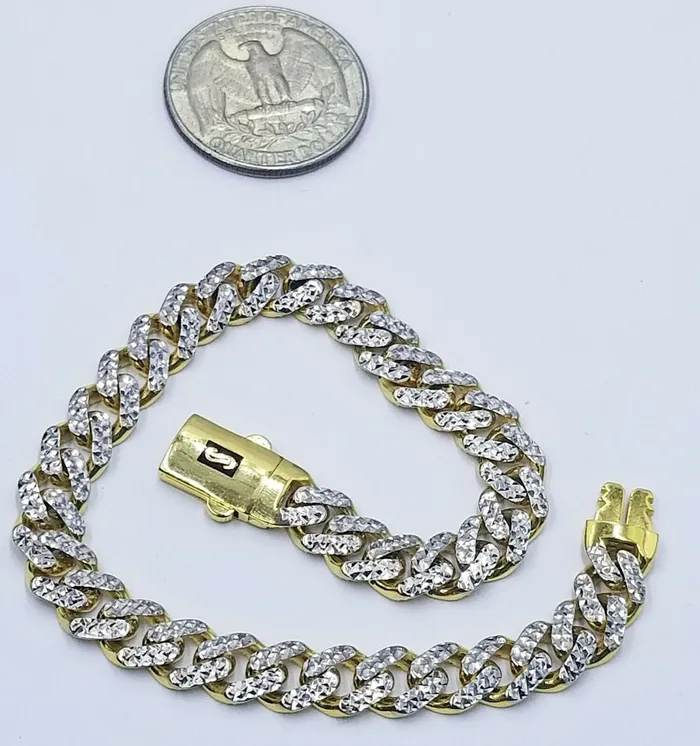 Gold and Diamond Bracelets 10K Yellow Gold Royal Monaco Cuban Bracelet 75mm Diamond Cut 85 Long Gold and Diamond Bracelets 10K Yellow Gold Royal Monaco Cuban Bracelet 75mm Diamond Cut 85 Long