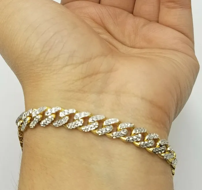 Gold and Diamond Bracelets 10K Yellow Gold Royal Monaco Cuban Bracelet 75mm Diamond Cut 85 Long Gold and Diamond Bracelets 10K Yellow Gold Royal Monaco Cuban Bracelet 75mm Diamond Cut 85 Long