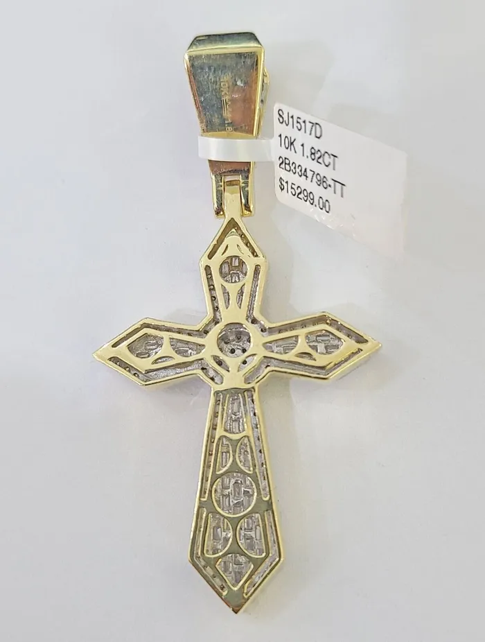 Gold and Diamond Charm Necklaces 10k Yellow Gold Diamond Jesus Cross Charm Pendant Genuine Diamond Real