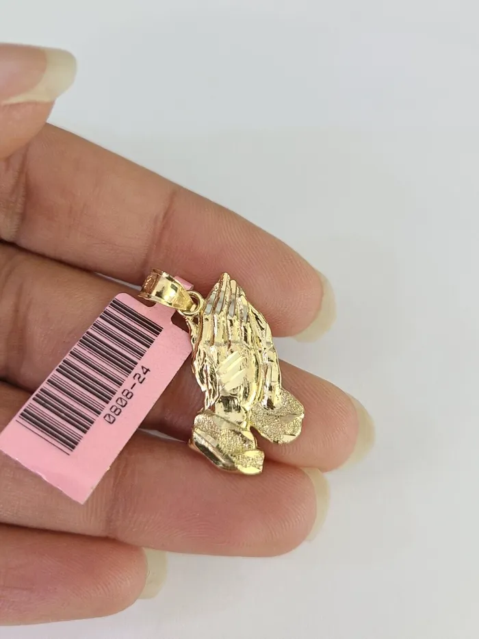 Gold and Diamond Charm Necklaces 14K Real Praying Hands Charm Pendant Yellow Gold Genuine 14Kt Gold and Diamond Charm Necklaces 14K Real Praying Hands Charm Pendant Yellow Gold Genuine 14Kt