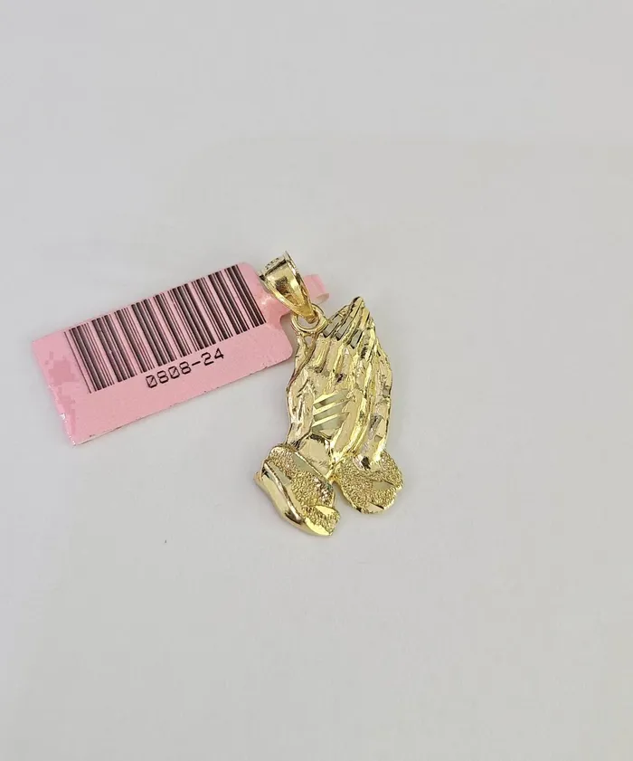 Gold and Diamond Charm Necklaces 14K Real Praying Hands Charm Pendant Yellow Gold Genuine 14Kt
