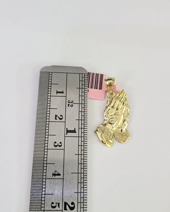 Gold and Diamond Charm Necklaces 14K Real Praying Hands Charm Pendant Yellow Gold Genuine 14Kt