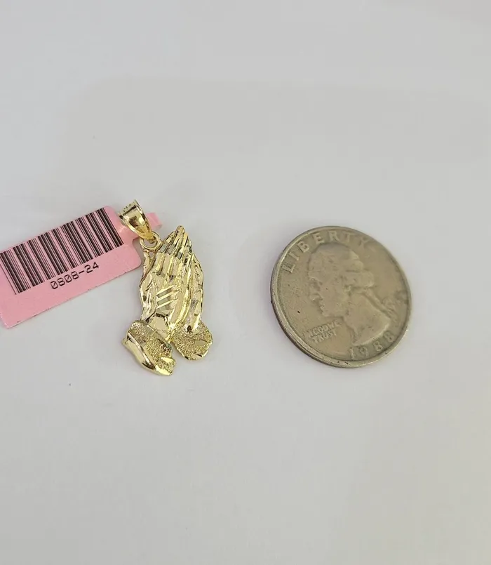 Gold and Diamond Charm Necklaces 14K Real Praying Hands Charm Pendant Yellow Gold Genuine 14Kt