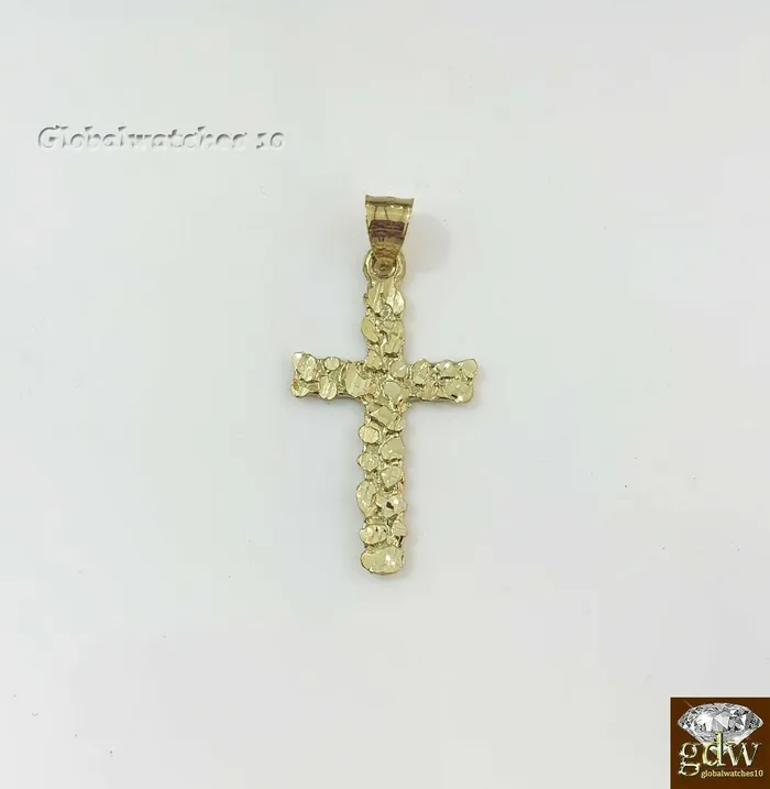 Gold and Diamond Necklaces 10k Gold Solid Mens Jesus cross Charm Nugget Design Pendant with Diamond Cut Gold and Diamond Necklaces 10k Gold Solid Mens Jesus cross Charm Nugget Design Pendant with Diamond Cut