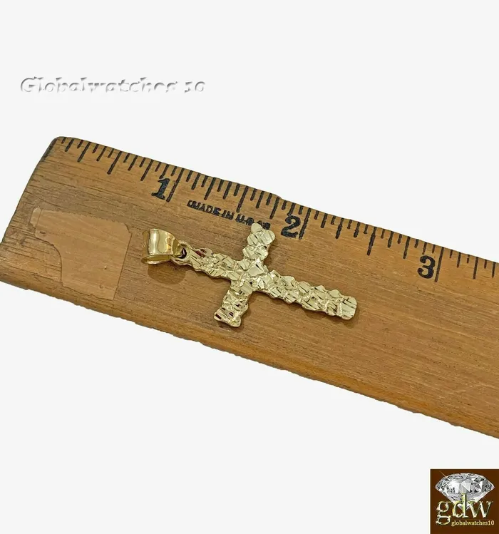 Gold and Diamond Necklaces 10k Gold Solid Mens Jesus cross Charm Nugget Design Pendant with Diamond Cut