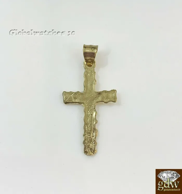 Gold and Diamond Necklaces 10k Gold Solid Mens Jesus cross Charm Nugget Design Pendant with Diamond Cut