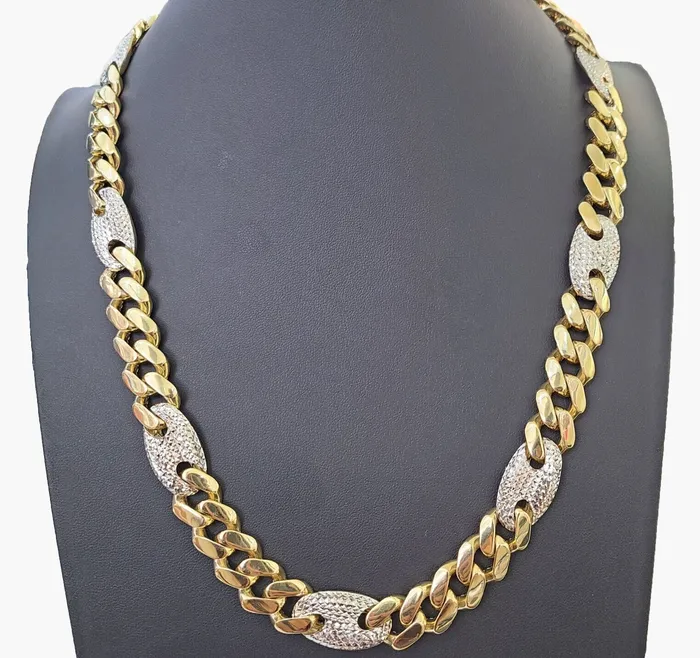 Gold and Diamond Necklaces 10K Yellow Gold 15mm Miami Cuban Mariner Link Chain Necklace 26 Inch 10Kt Gold and Diamond Necklaces 10K Yellow Gold 15mm Miami Cuban Mariner Link Chain Necklace 26 Inch 10Kt