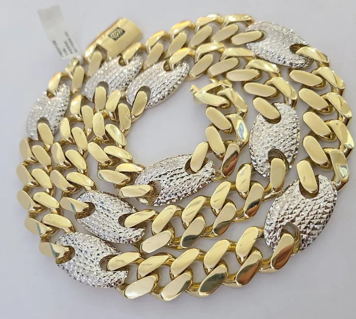 Gold and Diamond Necklaces 10K Yellow Gold 15mm Miami Cuban Mariner Link Chain Necklace 26 Inch 10Kt