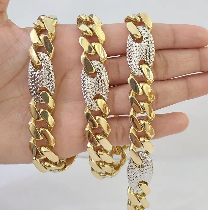 Gold and Diamond Necklaces 10K Yellow Gold 15mm Miami Cuban Mariner Link Chain Necklace 26 Inch 10Kt