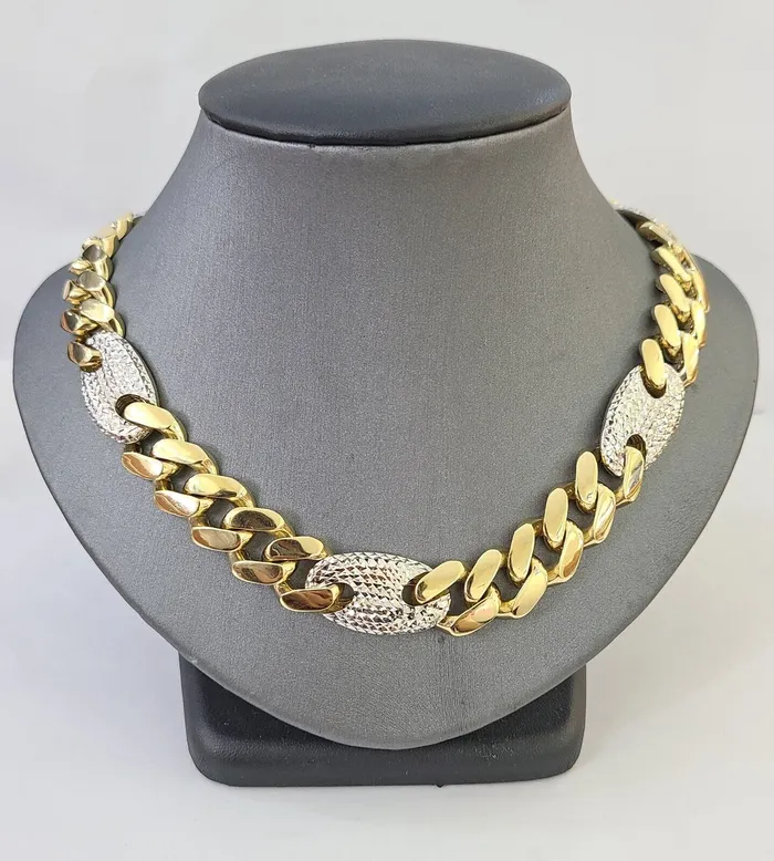 Gold and Diamond Necklaces 10K Yellow Gold 15mm Miami Cuban Mariner Link Chain Necklace 26 Inch 10Kt