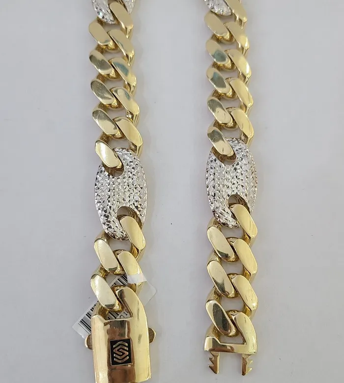 Gold and Diamond Necklaces 10K Yellow Gold 15mm Miami Cuban Mariner Link Chain Necklace 26 Inch 10Kt
