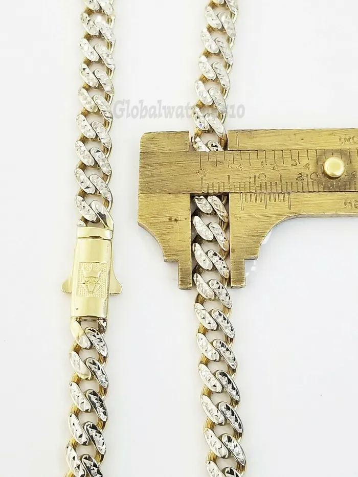 Gold and Diamond Necklaces 10K Yellow Gold Royal Miami Cuban Chain With Diamond Cut 24 inches 7 mm Real Gold and Diamond Necklaces 10K Yellow Gold Royal Miami Cuban Chain With Diamond Cut 24 inches 7 mm Real