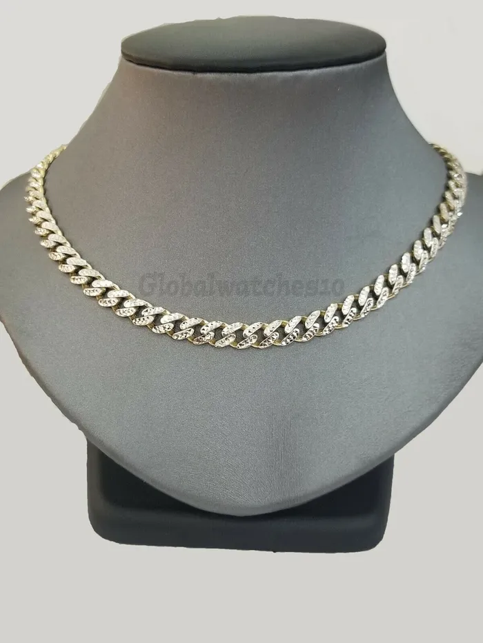 Gold and Diamond Necklaces 10K Yellow Gold Royal Miami Cuban Chain With Diamond Cut 24 inches 7 mm Real Gold and Diamond Necklaces 10K Yellow Gold Royal Miami Cuban Chain With Diamond Cut 24 inches 7 mm Real