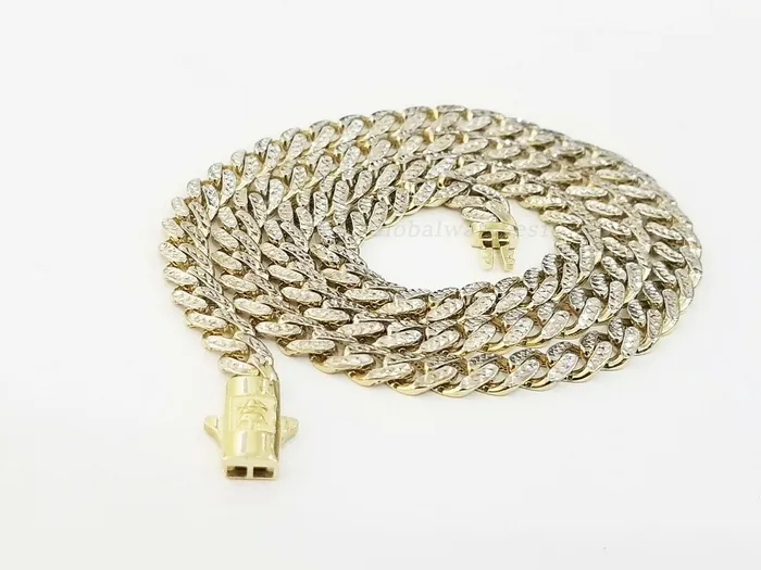 Gold and Diamond Necklaces 10K Yellow Gold Royal Miami Cuban Chain With Diamond Cut 24 inches 7 mm Real Gold and Diamond Necklaces 10K Yellow Gold Royal Miami Cuban Chain With Diamond Cut 24 inches 7 mm Real