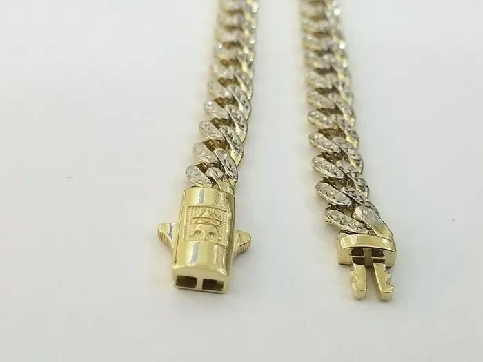 Gold and Diamond Necklaces 10K Yellow Gold Royal Miami Cuban Chain With Diamond Cut 24 inches 7 mm Real Gold and Diamond Necklaces 10K Yellow Gold Royal Miami Cuban Chain With Diamond Cut 24 inches 7 mm Real