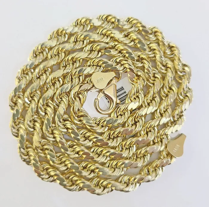 Gold and Diamond Necklaces Real 10k Gold Nugget Cross Rope Necklace 5mm 22 Chain Charm SET 10kt