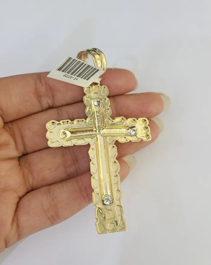 Gold and Diamond Necklaces Real 10k Solid Rope Chain Nugget Cross Charm Set 6mm 2030 Inch Necklace Gold