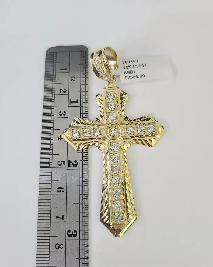 Gold and Diamond Real 10k Rope Chain Jesus Cross Charm Set 8mm 2030 Inch Necklace Yellow Gold Necklaces
