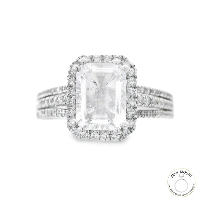 Independent Jewellers Earrings 14kt White Gold Three Row Shoulders Halo Diamond Semi Mount Independent Jewellers Earrings 14kt White Gold Three Row Shoulders Halo Diamond Semi Mount