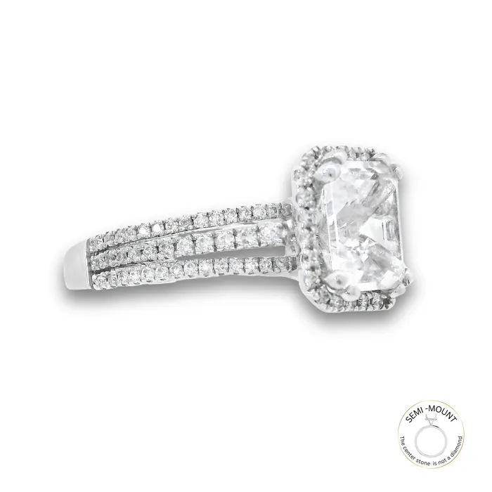Independent Jewellers Earrings 14kt White Gold Three Row Shoulders Halo Diamond Semi Mount