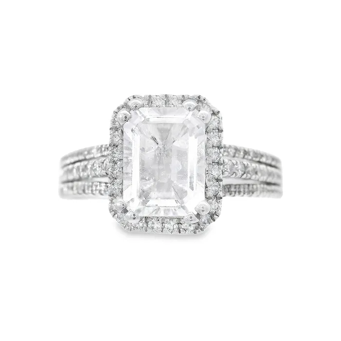 Independent Jewellers Earrings 14kt White Gold Three Row Shoulders Halo Diamond Semi Mount