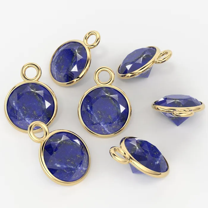 Jalvi Co 2pc 14k Solid Yellow Gold 6mm Natural Lapis Lazuli Charm Pendant Lapis Charm Solid Gold Charm Charm Necklaces