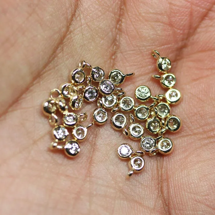 Jalvi Co PreStyled Sets Yellow Solid Gold 18k Real Diamond Charm Pendant Bezel Connector Jewelry Finding
