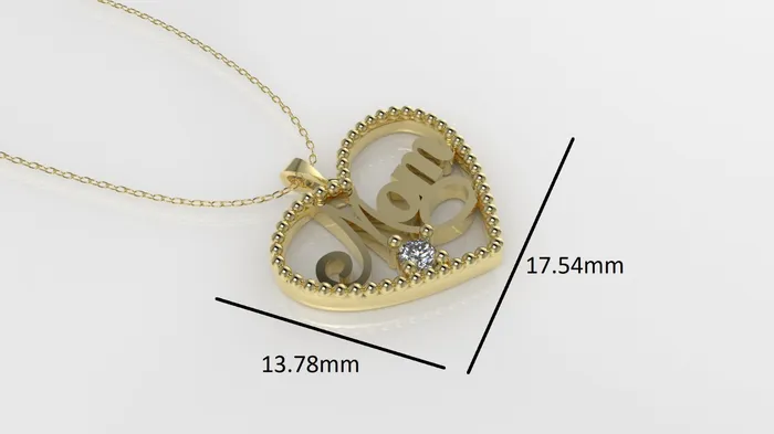 Jcm 21 jewelry Necklaces 14K Pendant with 1 DIAMOND 25mm VS1 STT Prong FILIGREE Heart Style