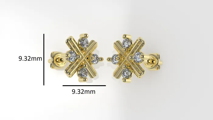 JCM DESIGN JEWELRY Earrings 14K Yellow Gold Earrings with 8 DIAMONDS VS1 Stt Prongs letter X