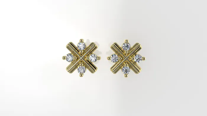 JCM DESIGN JEWELRY Earrings 14K Yellow Gold Earrings with 8 DIAMONDS VS1 Stt Prongs letter X