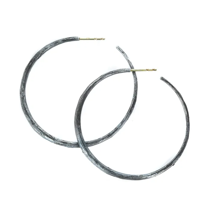 John Iversen Earrings Oxidized Silver Large Hoop Earrings