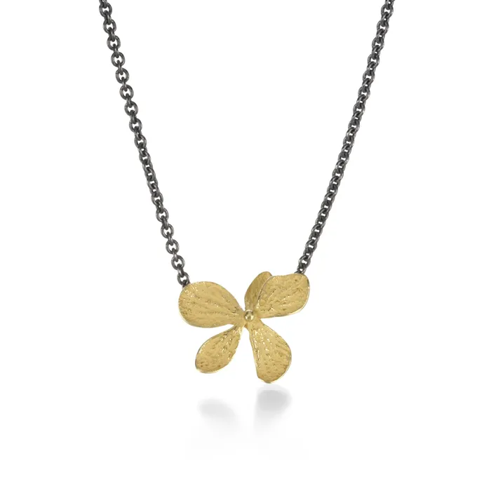 John Iversen Necklaces 18k and Oxidized Silver Single Hydrangea Necklace