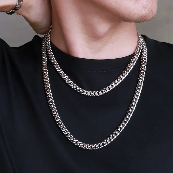 KRKC The Silver Lining 8mm Miami Cuban Link Chain White Gold Plated Rings