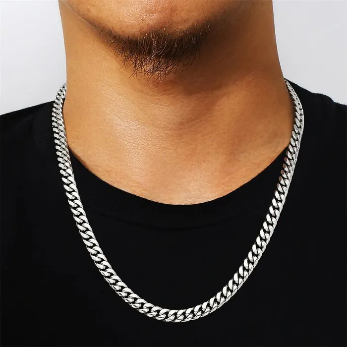KRKC The Silver Lining 8mm Miami Cuban Link Chain White Gold Plated Rings