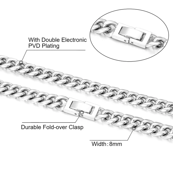 KRKC The Silver Lining 8mm Miami Cuban Link Chain White Gold Plated Rings