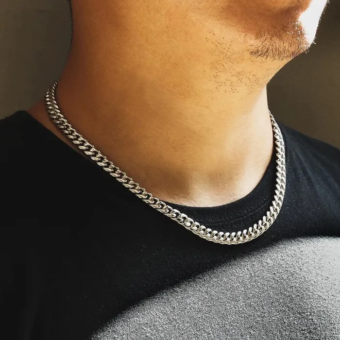 KRKC The Silver Lining 8mm Miami Cuban Link Chain White Gold Plated Rings