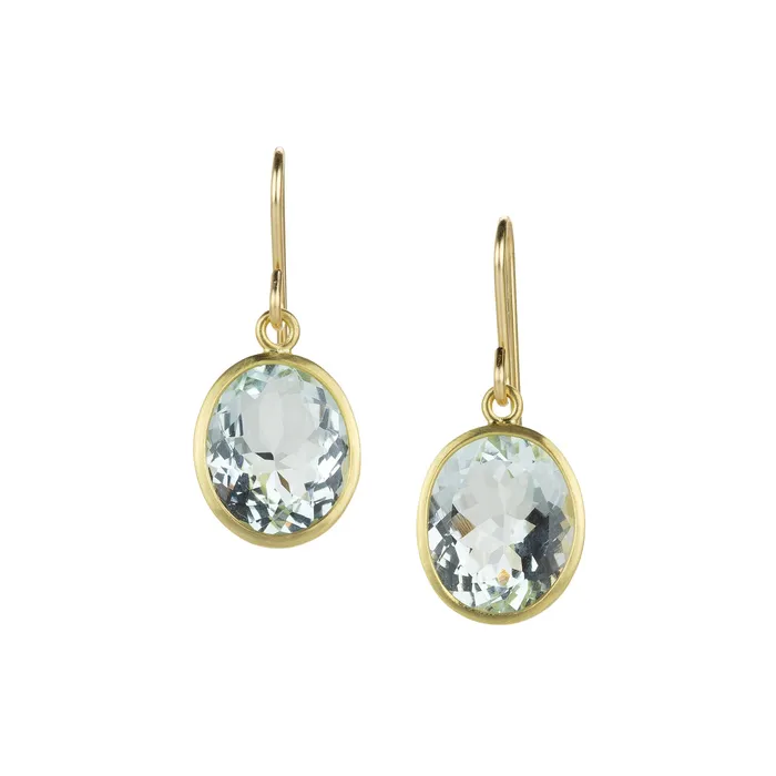 Maria Beaulieu Earrings Faceted Oval Aquamarine Drop Earrings