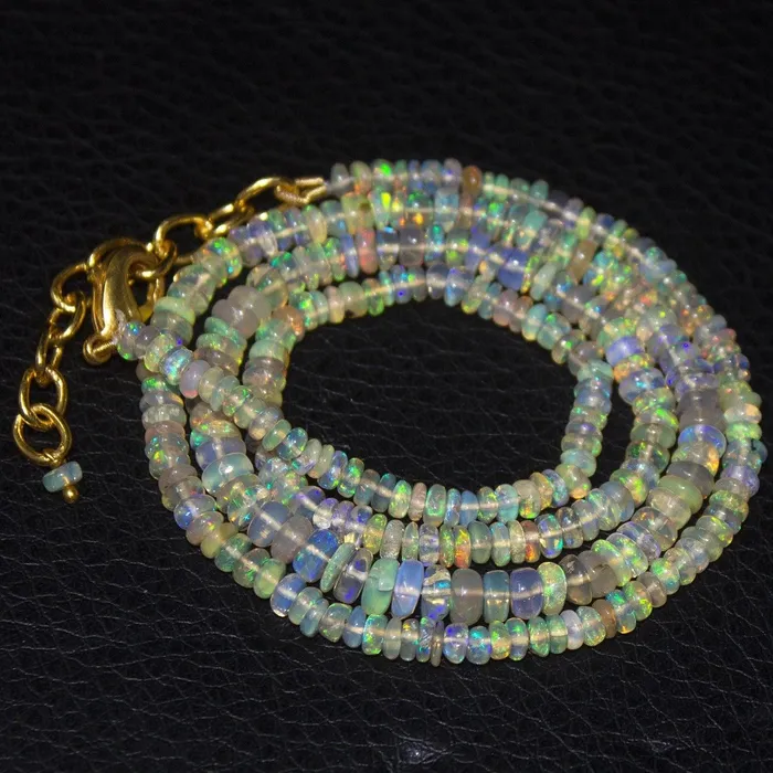 Natural Black Welo Opal Smooth Rondelle Gold Vermeil Necklace 20 3mm 5mm Beads Supplies USA Necklaces