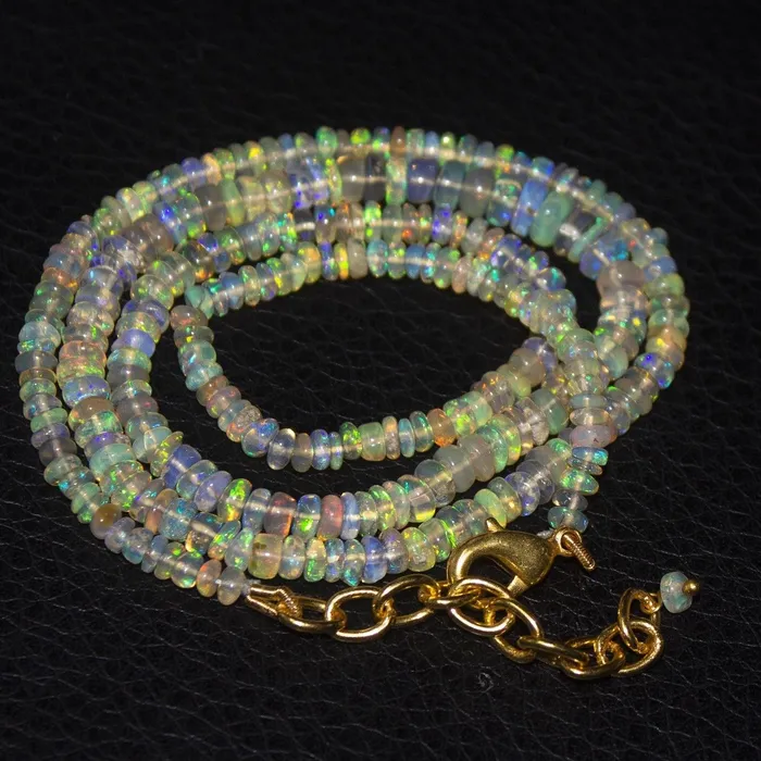 Natural Black Welo Opal Smooth Rondelle Gold Vermeil Necklace 20 3mm 5mm Beads Supplies USA Necklaces