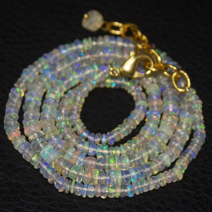 Natural Ethiopian Welo Opal Gold Plated Smooth Rondelle Necklace 2mm 5mm 205 Beads Supplies USA Necklaces Natural Ethiopian Welo Opal Gold Plated Smooth Rondelle Necklace 2mm 5mm 205 Beads Supplies USA Necklaces