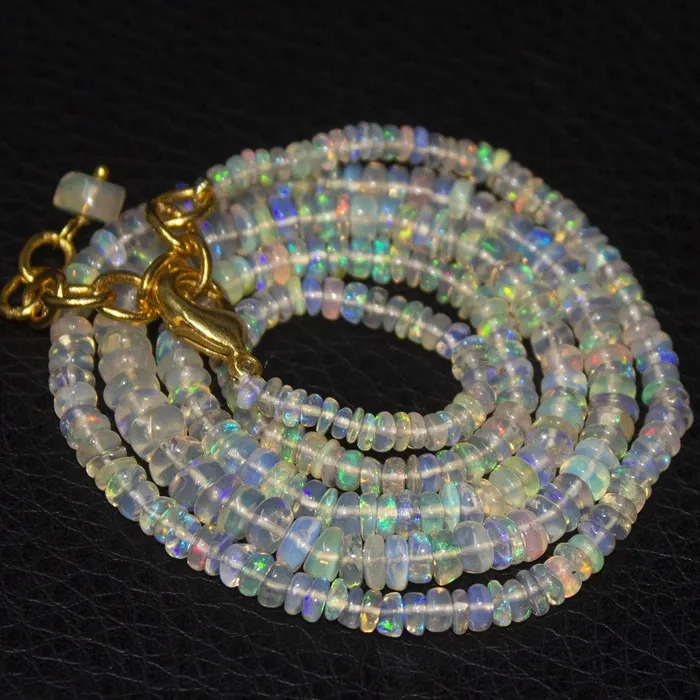 Natural Ethiopian Welo Opal Gold Plated Smooth Rondelle Necklace 2mm 5mm 205 Beads Supplies USA Necklaces