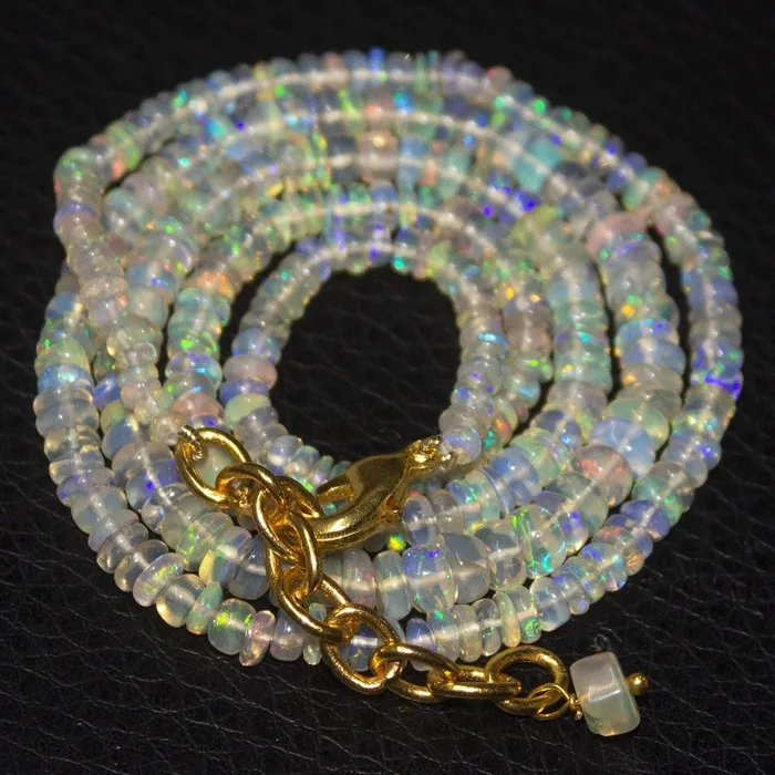 Natural Ethiopian Welo Opal Gold Plated Smooth Rondelle Necklace 2mm 5mm 205 Beads Supplies USA Necklaces
