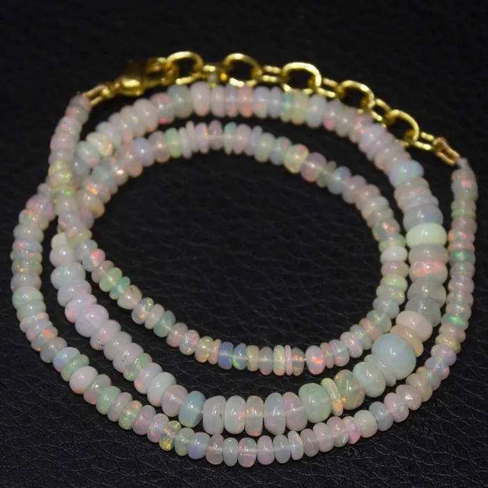Natural Ethiopian Welo Opal Gold Plated Smooth Rondelle Necklace 3mm 6mm 18 Beads Supplies USA Necklaces Natural Ethiopian Welo Opal Gold Plated Smooth Rondelle Necklace 3mm 6mm 18 Beads Supplies USA Necklaces